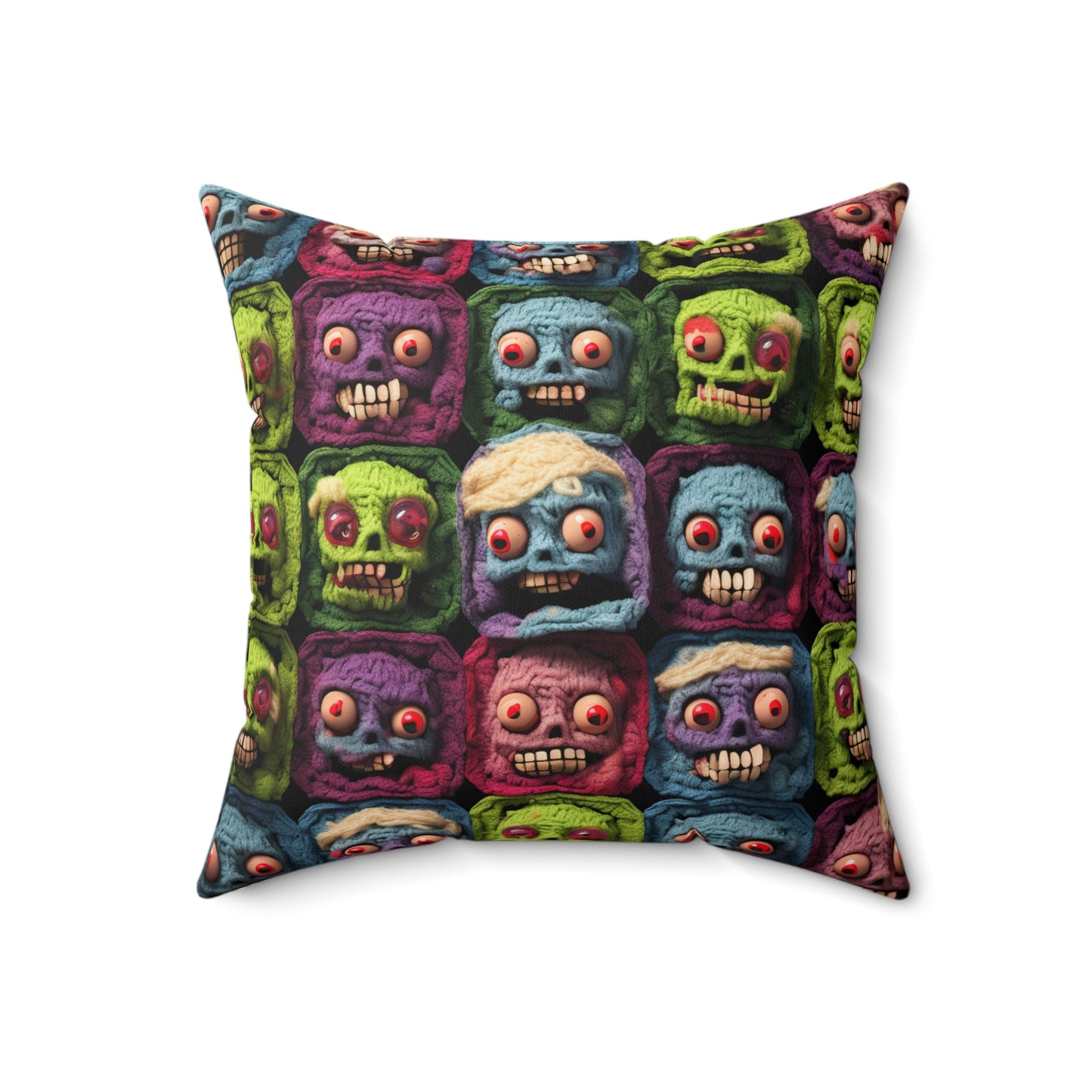 Zombie Crochet Halloween Spooky Holiday Festive Horror Living Dead - Polyester Square Pillow