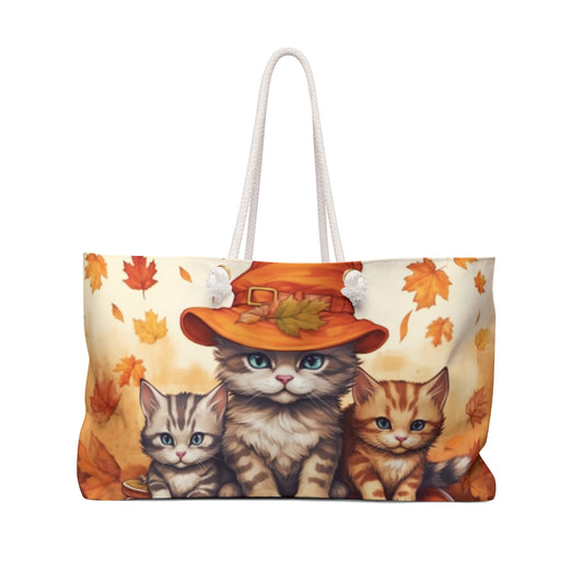 Kitty Cat Kittens Halloween - Cute Furries on Pumpkin - Festive Feline Decor - Weekender Bag