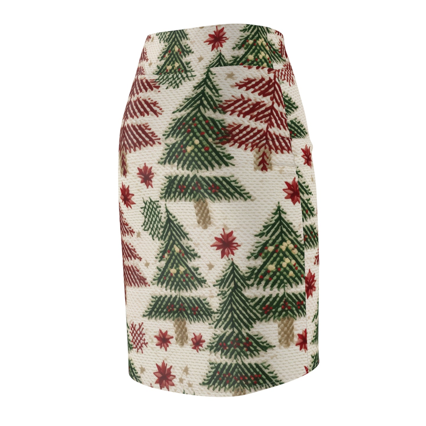 Embroidered Christmas Winter, Festive Holiday Stitching, Classic Seasonal Design - Women's Pencil Skirt (AOP)