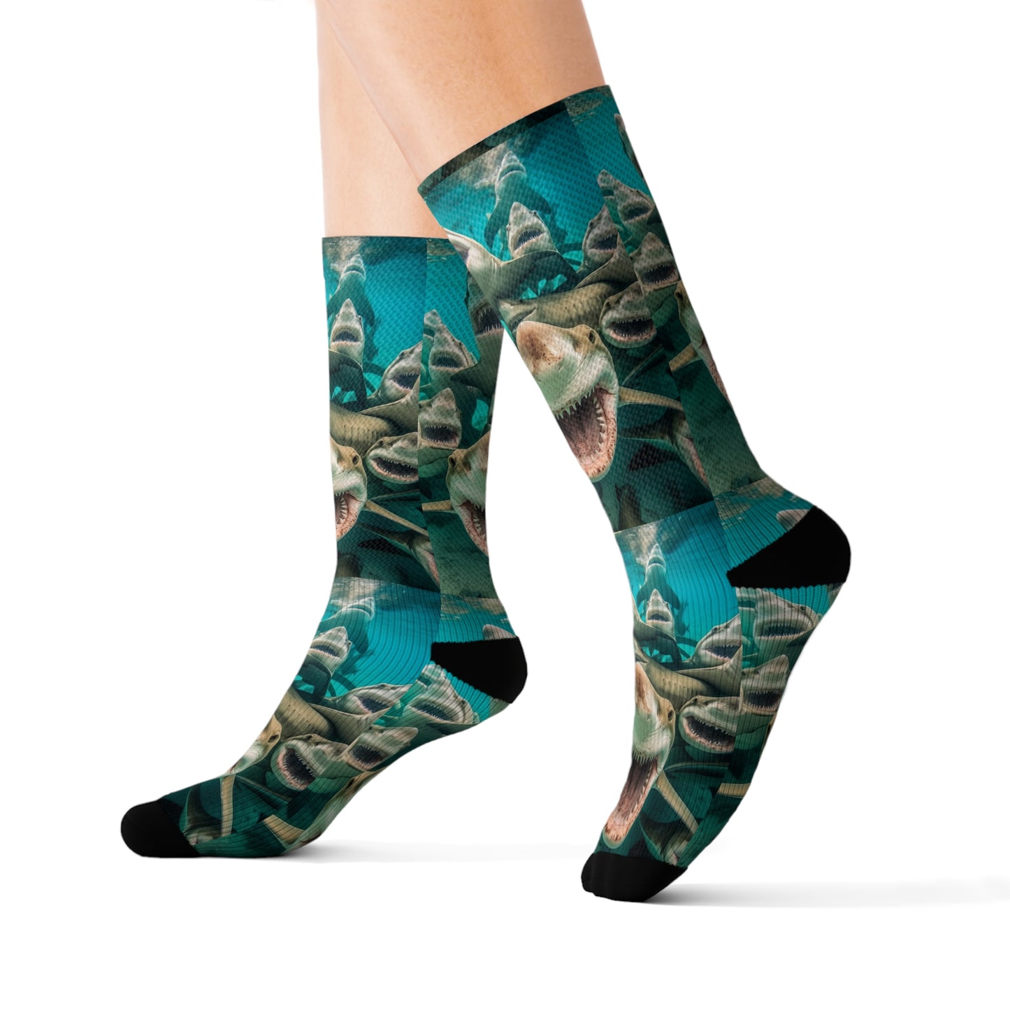 Laughing Lemon Sharks: Joyful Sea Jaws Ocean Deep - Sublimation Socks