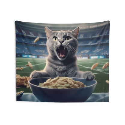 Halftime Football Feline: Screaming Sports Fan Cat Stadium Food Kitten - Indoor Wall Tapestries