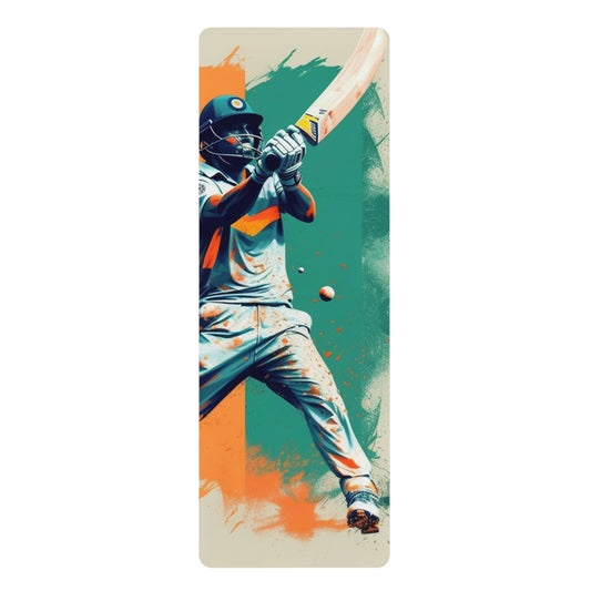 Cricket Batsman, Ball Strike, Indian Flag Color Background - Street Style - Rubber Yoga Mat