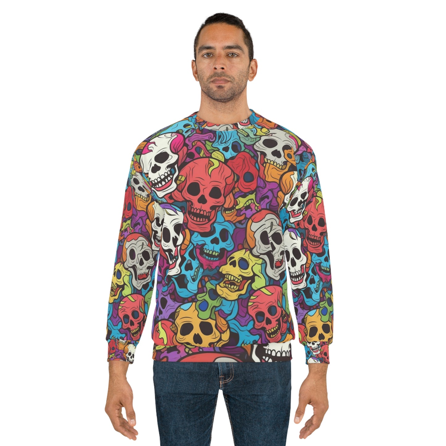 Patrón psicodélico de cabeza de calavera arcoíris, colores vibrantes - Sudadera unisex (AOP) 