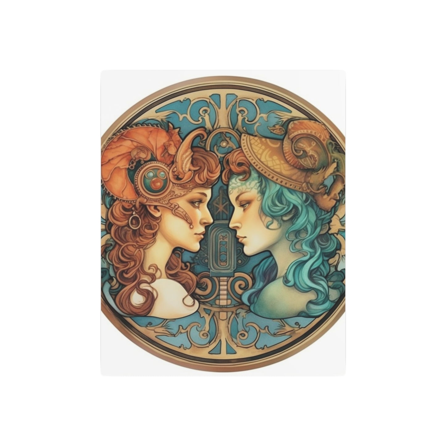 Steampunk Gemini - Dualistic Motifs & Vibrant Contrast - Metal Art Sign