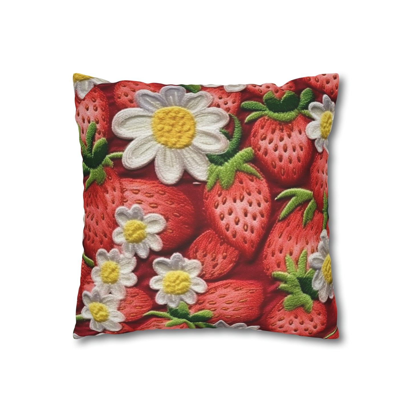 Strawberry Strawberries Embroidery Design - Fresh Pick Red Berry Sweet Fruit - Spun Polyester Square Pillow Case