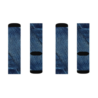 Dark Blue: Distressed Denim-Inspired Fabric Design - Sublimation Socks