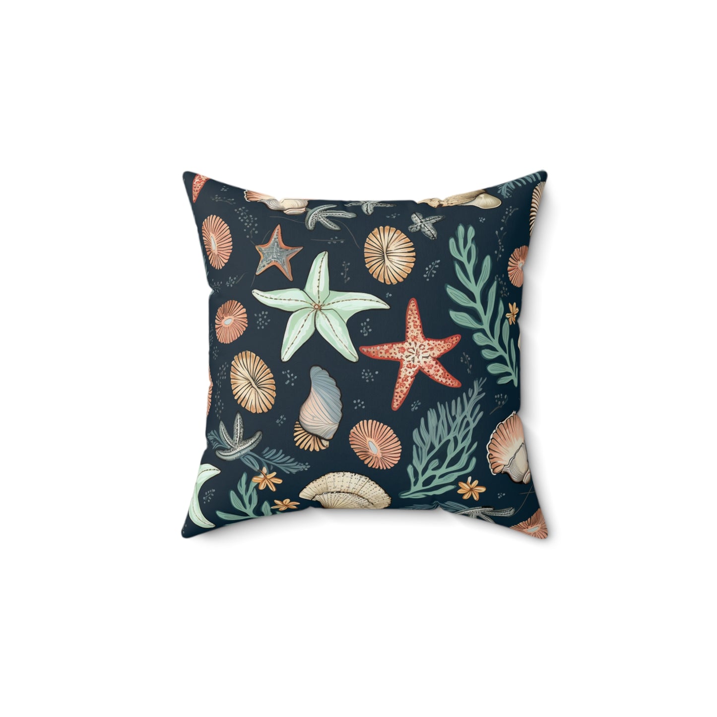 Seashells & Starfish Marine-Inspired Pattern Spun Polyester Square Pillow