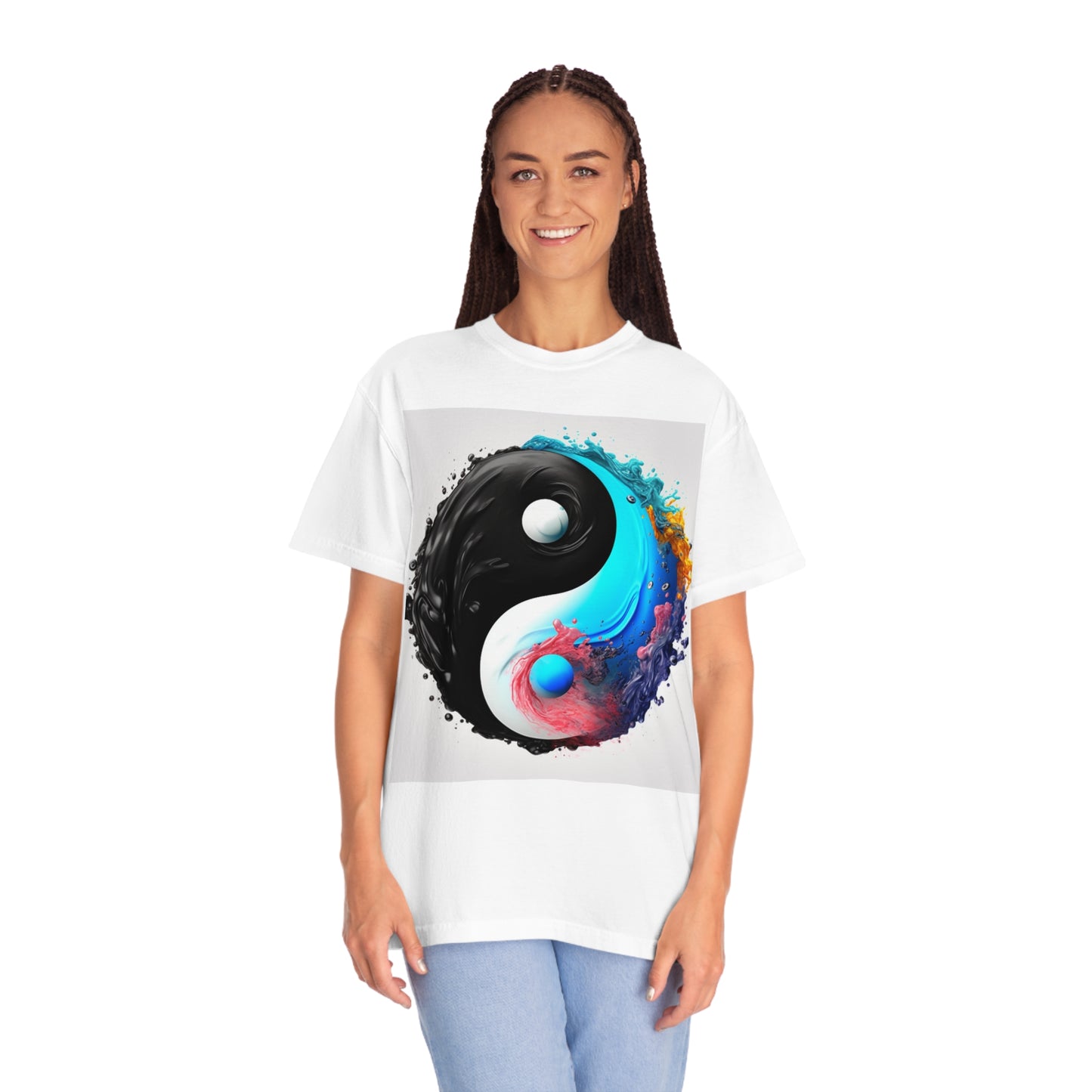 Yin Yang Symbol, Colorful Paint Style - Artistic Decor - Unisex Garment-Dyed T-shirt