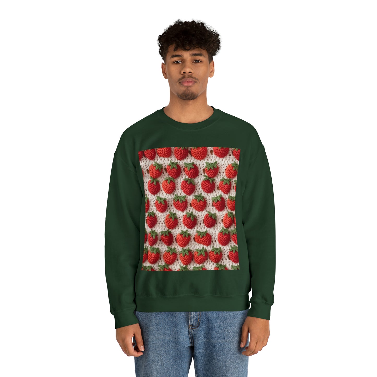 Strawberry Traditional Japanese, Crochet Craft, Fruit Design, Red Berry Pattern - Unisex Heavy Blend™ Crewneck Sweatshirt