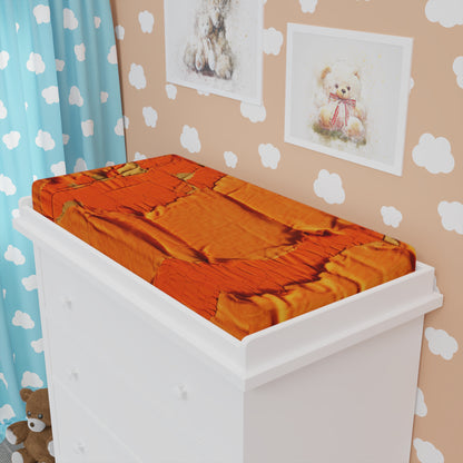 Fiery Citrus Orange: Edgy Distressed, Denim-Inspired Fabric - Baby Changing Pad Cover