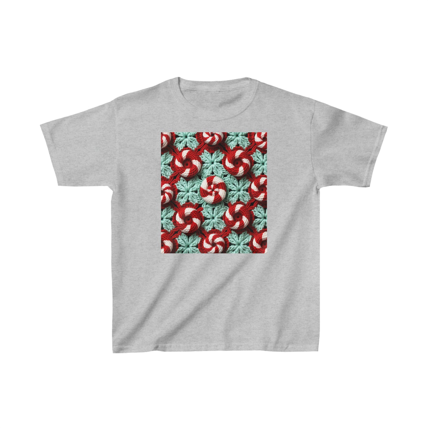 Bastón de caramelo de ganchillo navideño - Patrón navideño blanco cristalino rojo pimienta - Camiseta Kids Heavy Cotton™