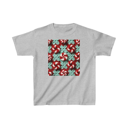 Christmas Crochet Candy Cane - Pepper Red Crystal White Holiday Pattern - Kids Heavy Cotton™ Tee