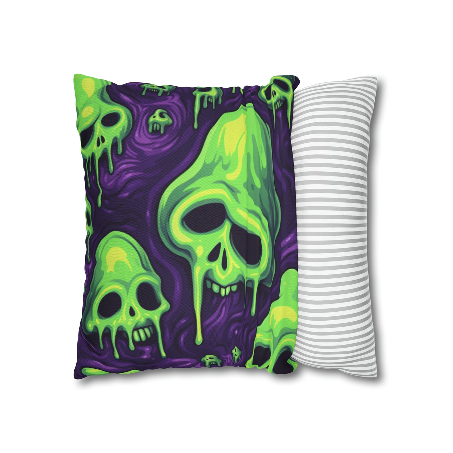 Halloween Slime Skull Green Skeletons Scary Horror Pattern - Spun Polyester Square Pillow Case