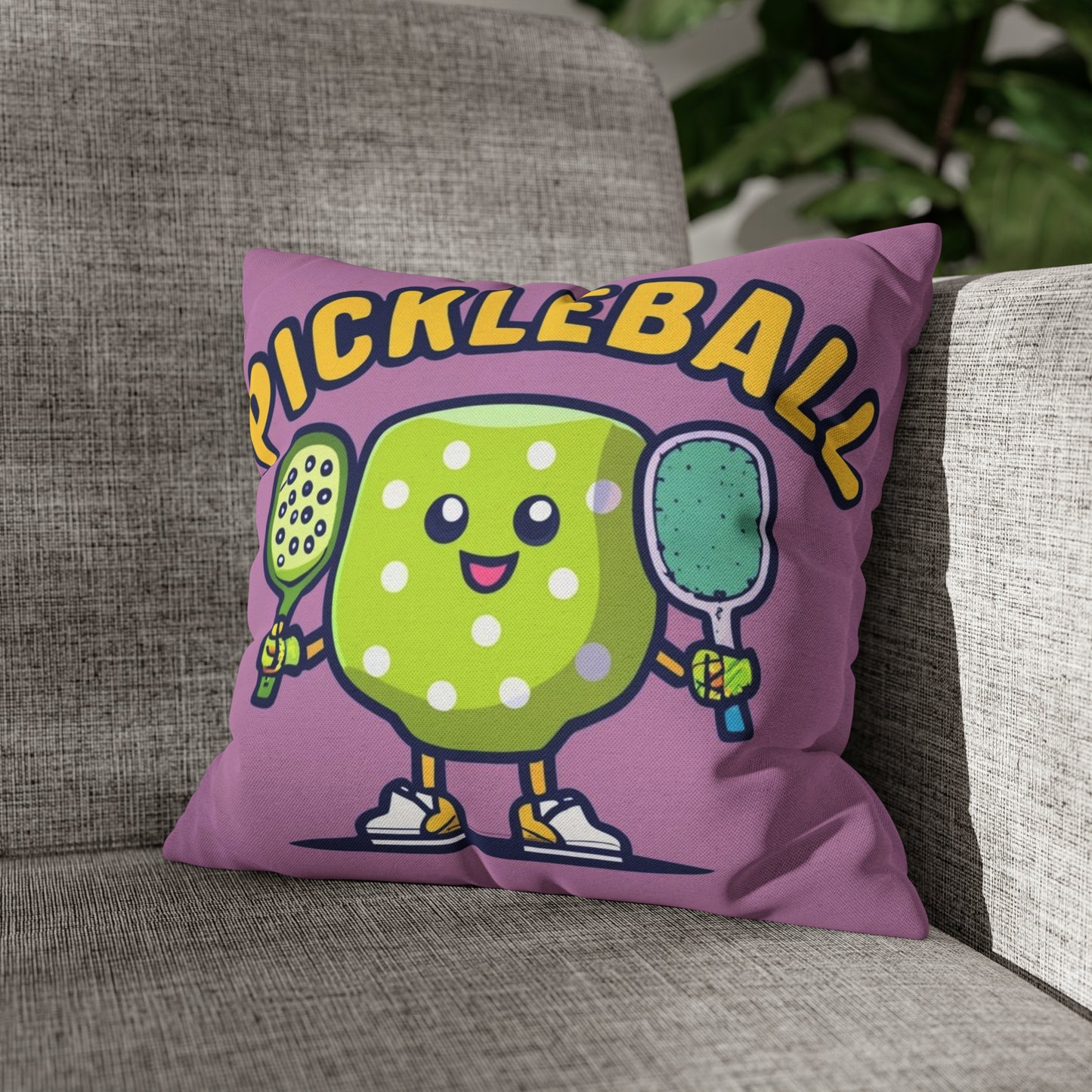 Pickleball Anime kawaii - Gráfico de dibujos animados - Personaje deportivo - Funda de almohada cuadrada de poliéster hilado 