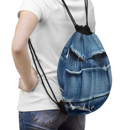 Denim desgastado azul medianoche: diseño resistente, rasgado y elegante - Mochila con cordón 