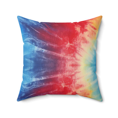 Rainbow Tie-Dye Denim: Vibrant Multi-Color, Fabric Design Spectacle - Spun Polyester Square Pillow