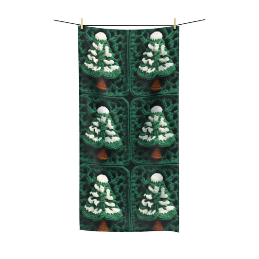 Evergreen Christmas Trees Crochet, Festive Pine Tree Holiday Craft, Yuletide Forest, Winter - Polycotton Towel