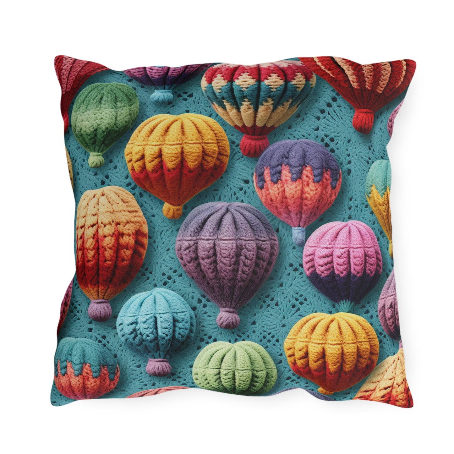 Crochet Hot Air Balloons Sky Travel Transport Scenic Style - Outdoor Pillows