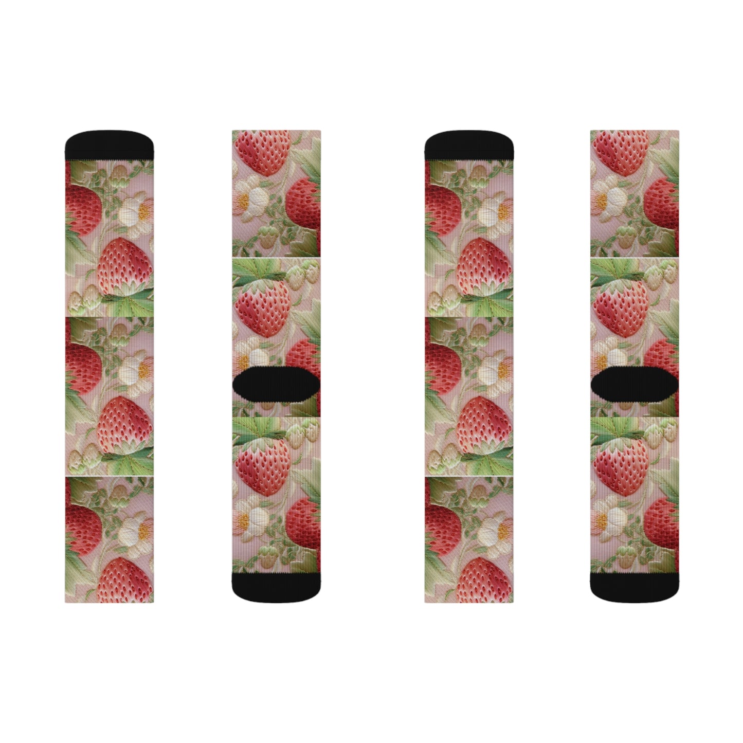 Red Berry Strawberries - Embroid Fruit - Healthy Crop Feast Food Design - Sublimation Socks