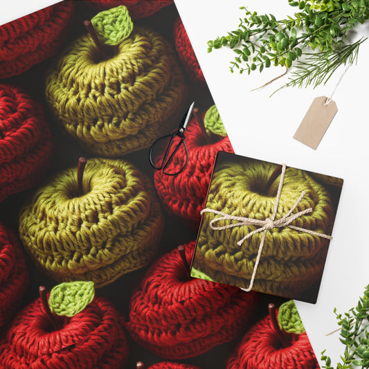 Crochet Apple Amigurumi - Big American Red Apples - Healthy Fruit Snack Design - Wrapping Paper