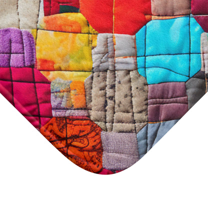 Colorful Patchwork Quilt, Multicolor Mosaic, Cozy Patchwork, Traditional Quilting Art, Eclectic Fabric Squares Design - Bath Mat