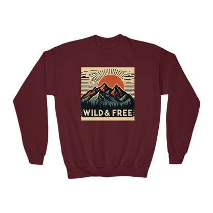 Wild and Free - Senderismo y camping de moda - Sudadera con cuello redondo para jóvenes 