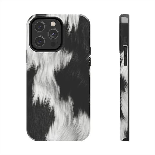 Cowhide on Hair Leather - Black and White - Designer Style - Tough Phone Cases