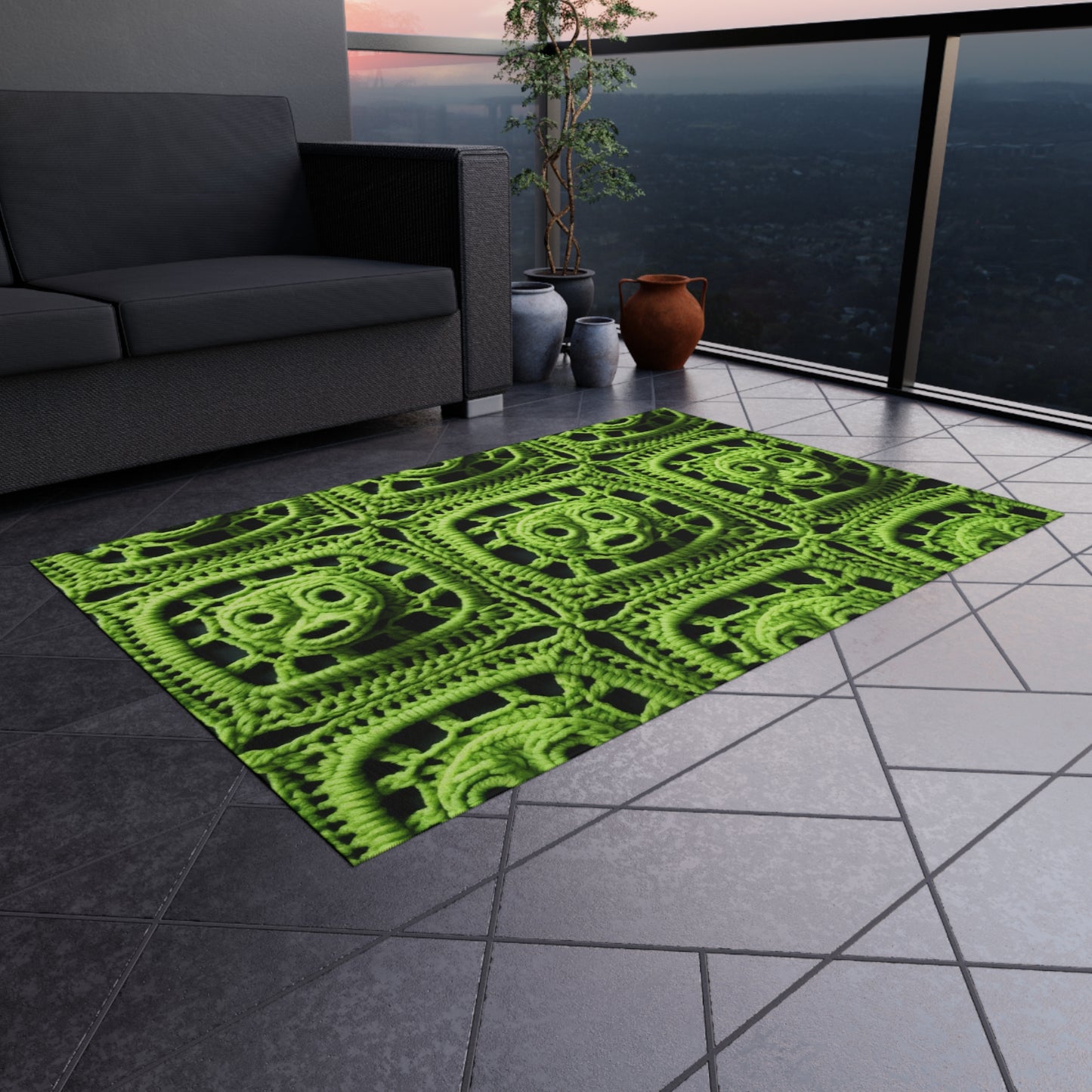 Halloween Green Alien Crochet Galactic Space Zombie Style - Outdoor Rug