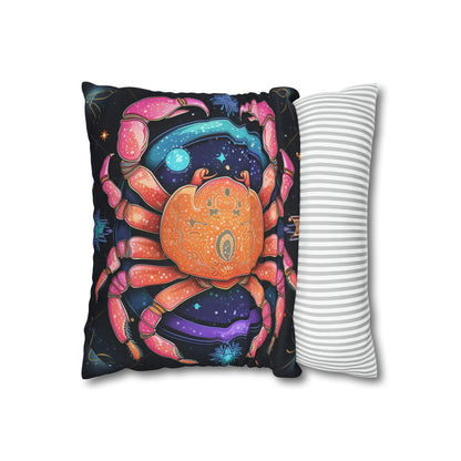 Rainbow Celestial Crab - Vibrant Cancer Zodiac Sign Art - Spun Polyester Square Pillow Case