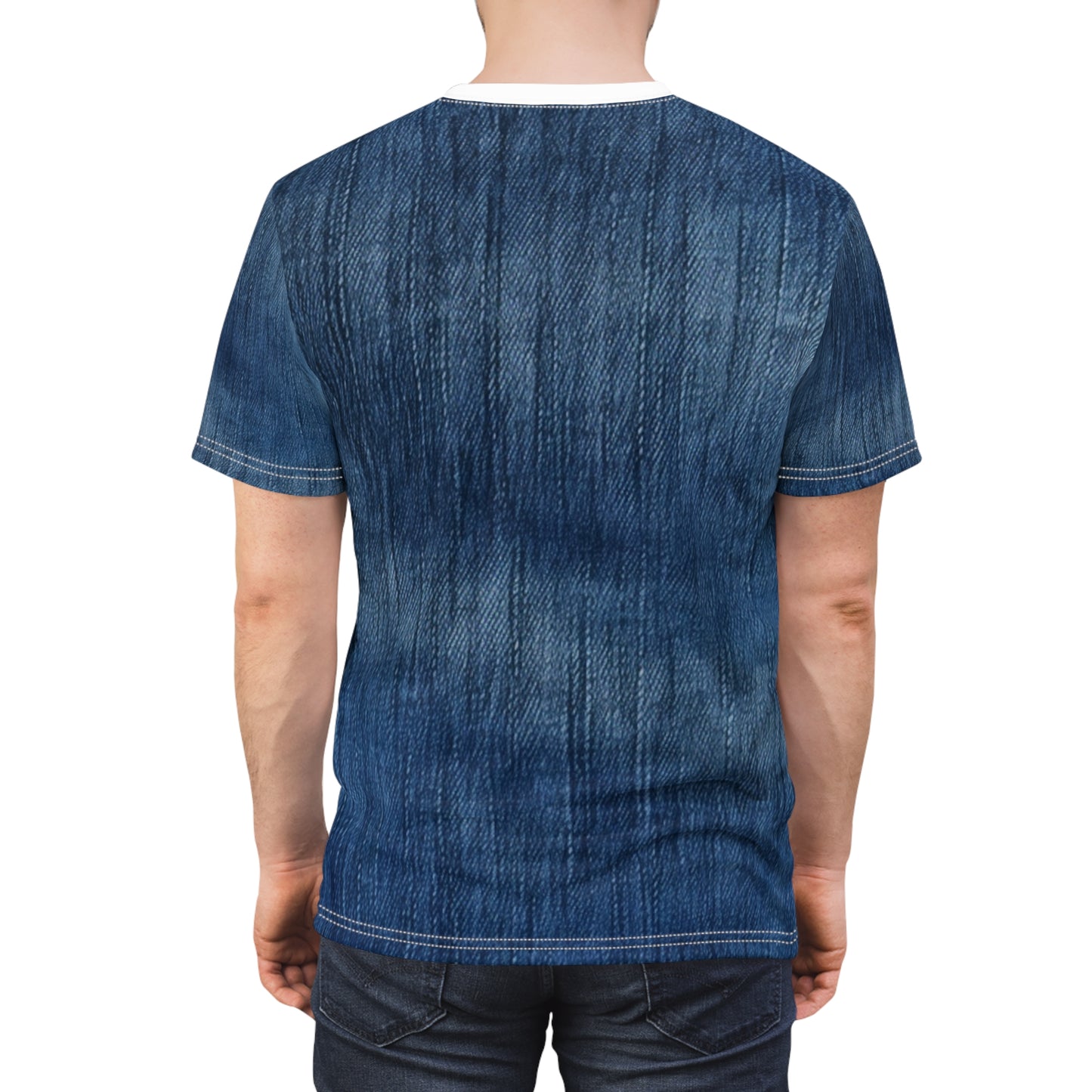 Indigo Splash: Ensueño de mezclilla lavada en azul profundo - Camiseta unisex de corte y costura (AOP) 