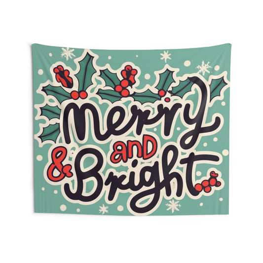 Merry and Bright Christmas Theme Holiday - Indoor Wall Tapestries