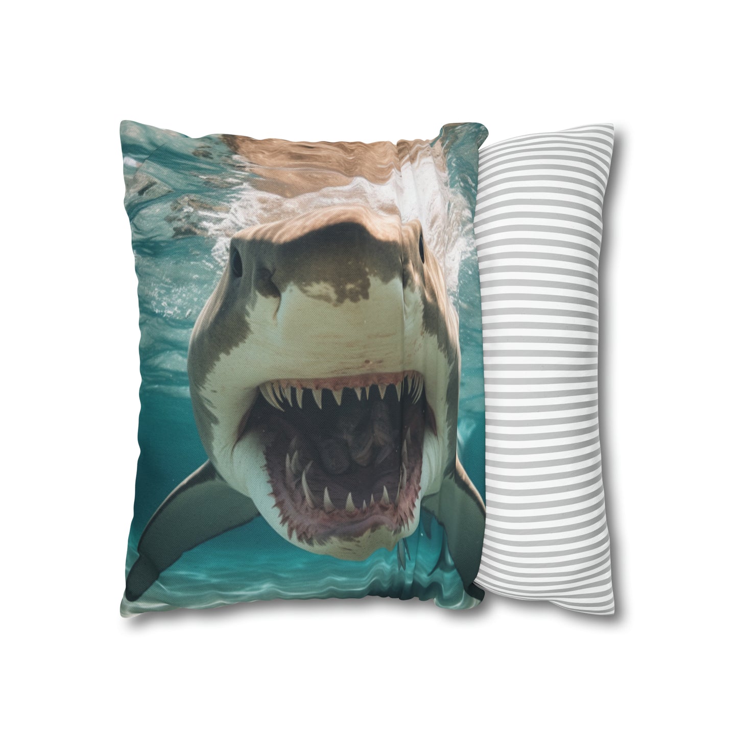 Bull Shark: River Monster Menace - Realistic Dark Water Predator - Spun Polyester Square Pillow Case