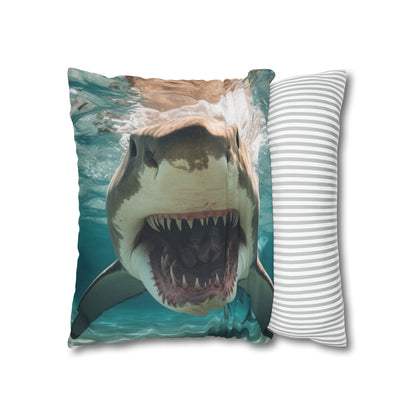 Bull Shark: River Monster Menace - Realistic Dark Water Predator - Spun Polyester Square Pillow Case