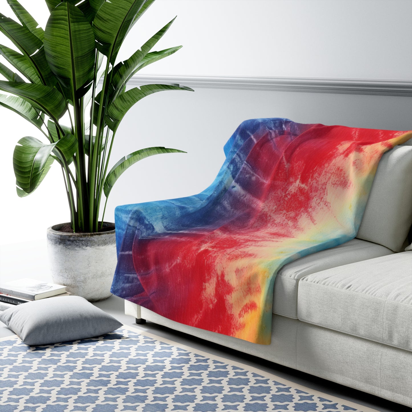 Rainbow Tie-Dye Denim: Vibrant Multi-Color, Fabric Design Spectacle - Sherpa Fleece Blanket