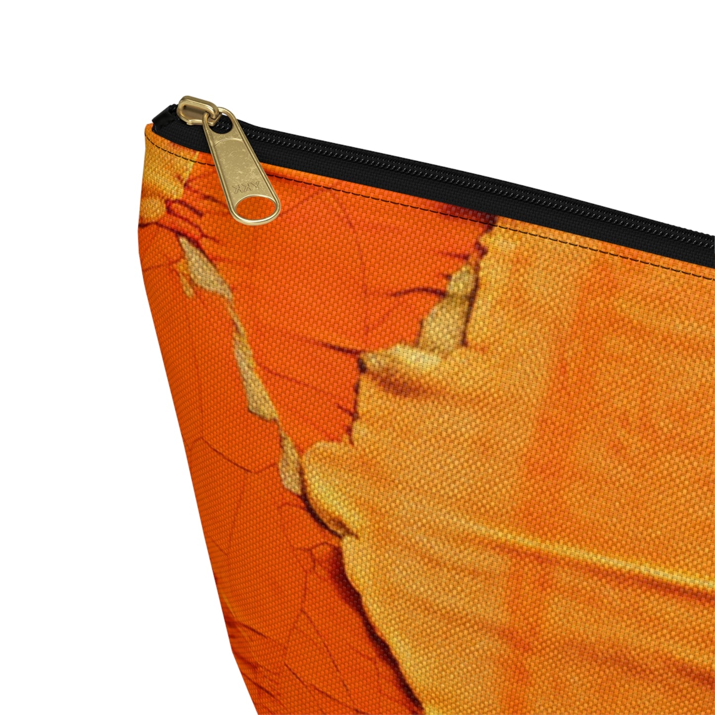 Fiery Citrus Orange: Edgy Distressed, Denim-Inspired Fabric - Accessory Pouch w T-bottom