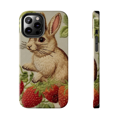 Strawberry Bunny Rabit - Embroidery Style - Strawberries Fruit Munchies - Easter Gift - Tough Phone Cases