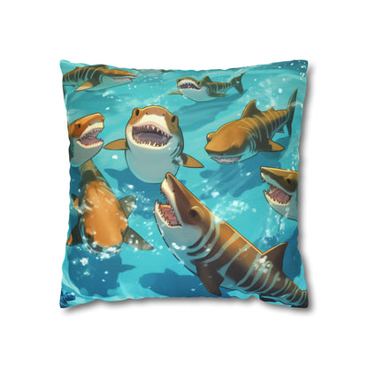 Tiger Shark: Ocean Marine Wildlife - Underwater - Spun Polyester Square Pillow Case