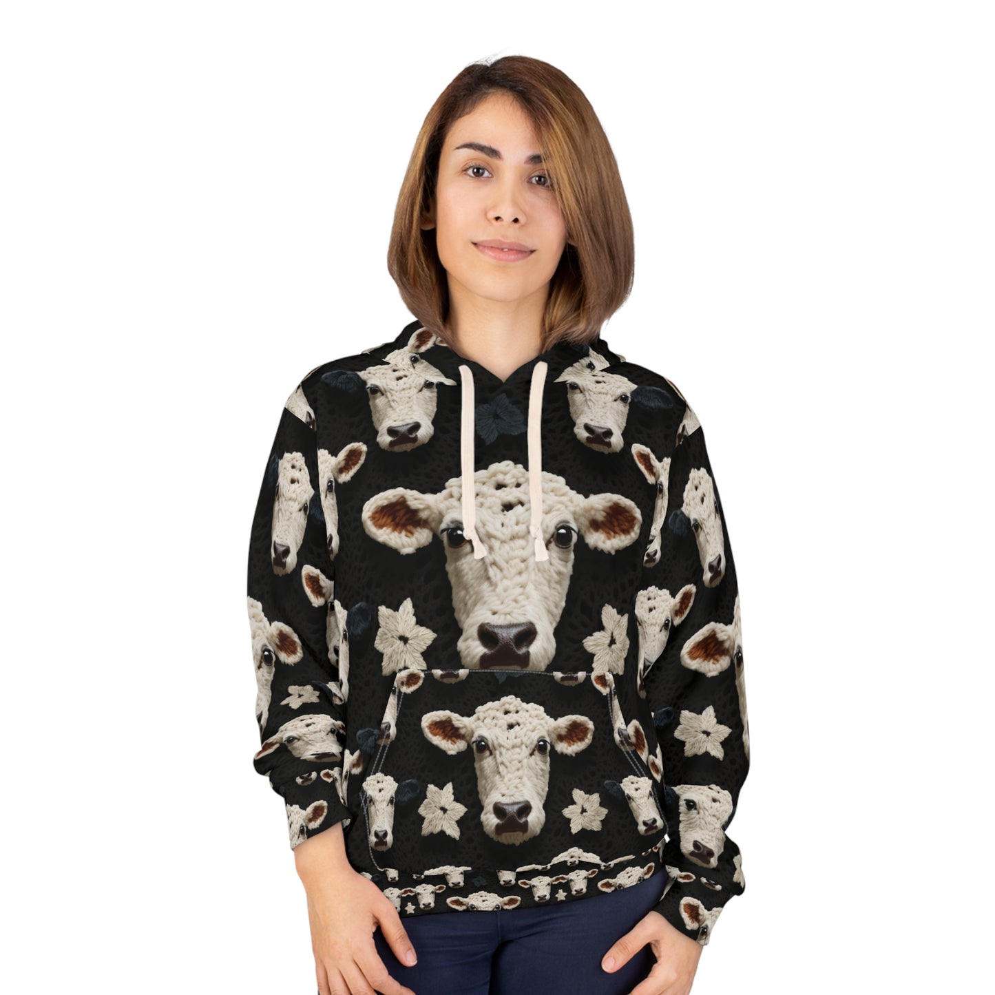 Crochet Cow Pattern Farm Animal Fabric Style - Unisex Pullover Hoodie (AOP)