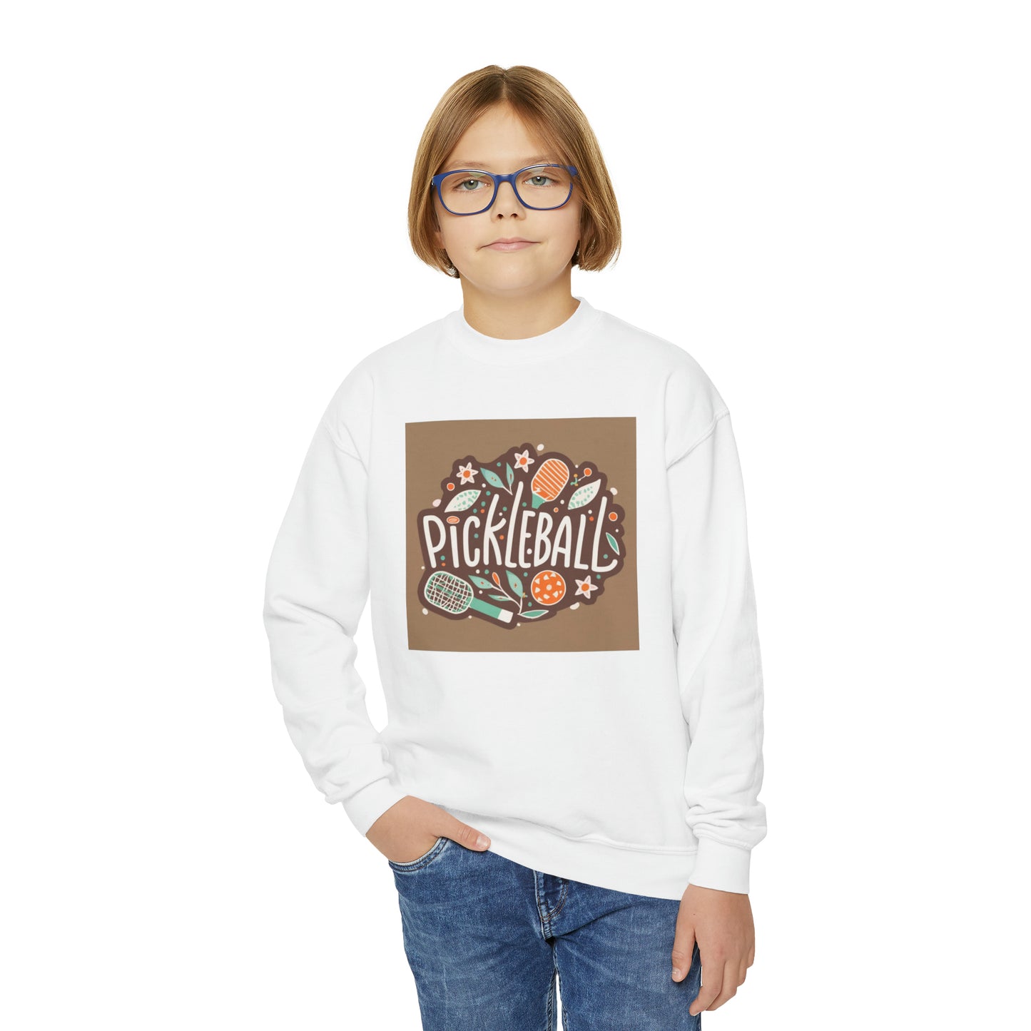 Pickleball Boho Graphic - Sport Gift - Youth Crewneck Sweatshirt