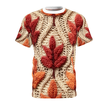 Crochet Fall Leaves: Harvest Rustic Design - Golden Browns -Woodland Maple Magic - Unisex Cut & Sew Tee (AOP)