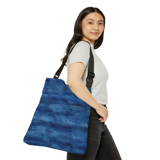 Blue Spectrum: Denim-Inspired Fabric Light to Dark - Adjustable Tote Bag (AOP)