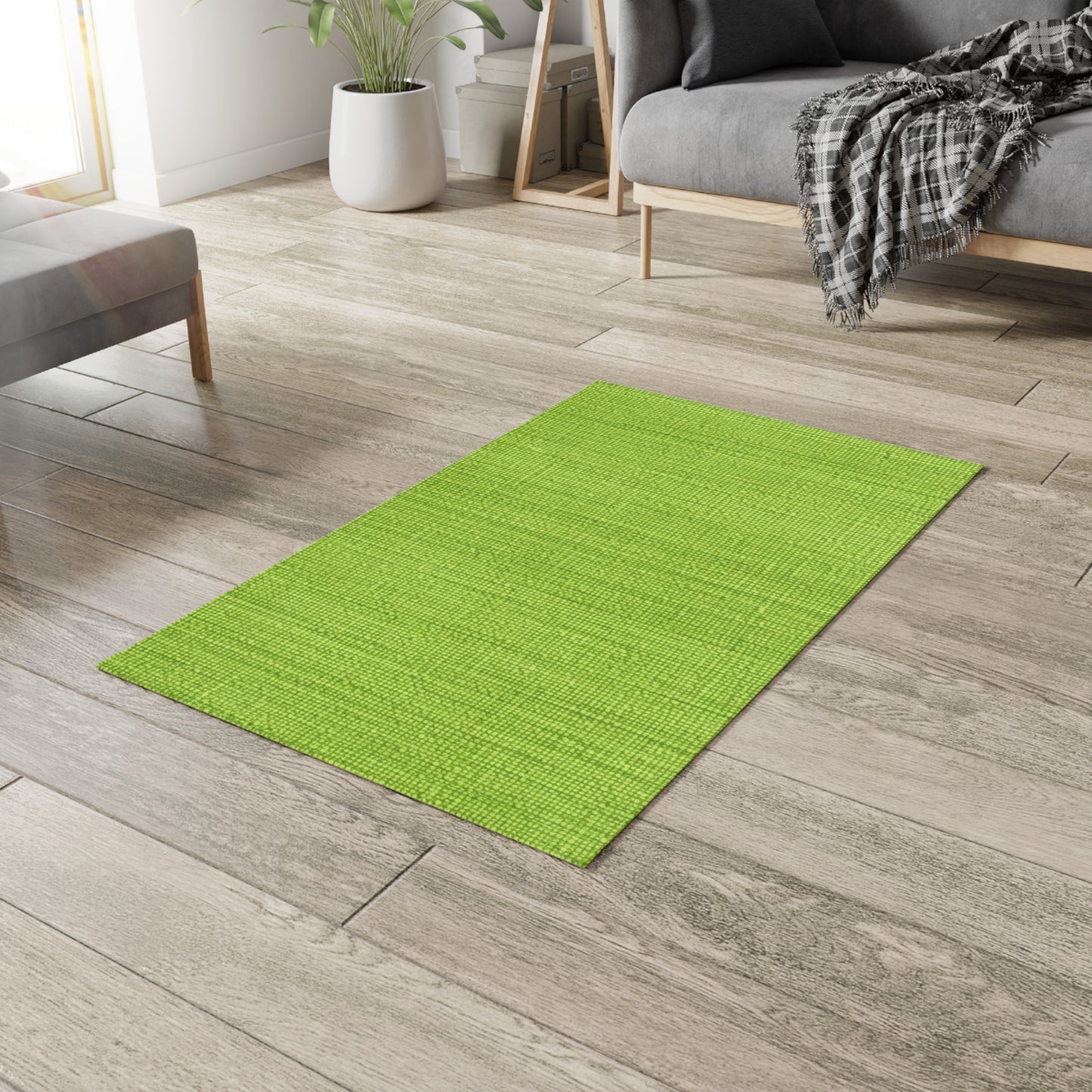 Lush Grass Neon Green: Denim-Inspired, Springtime Fabric Style - Dobby Rug