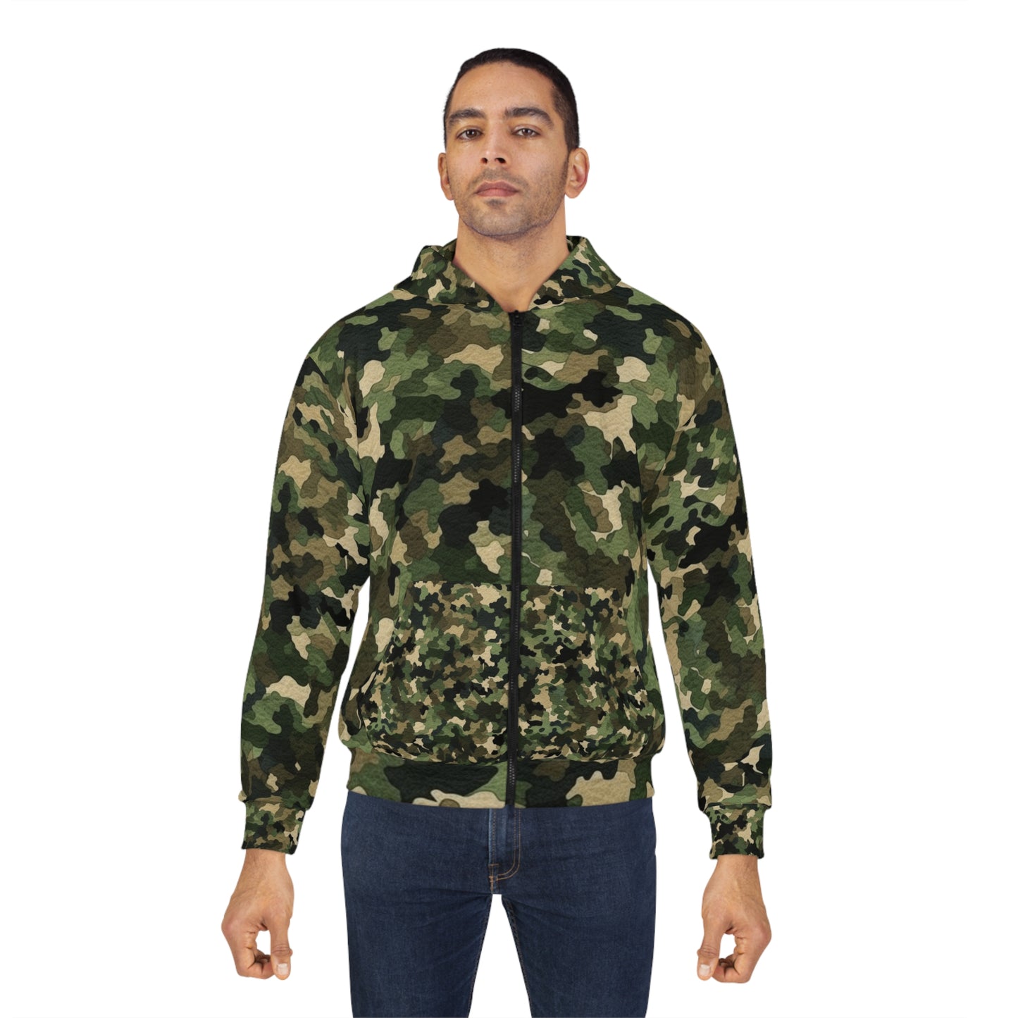 Camuflaje clásico | Envoltura de camuflaje | Camuflaje tradicional - Sudadera con capucha unisex con cremallera (AOP) 