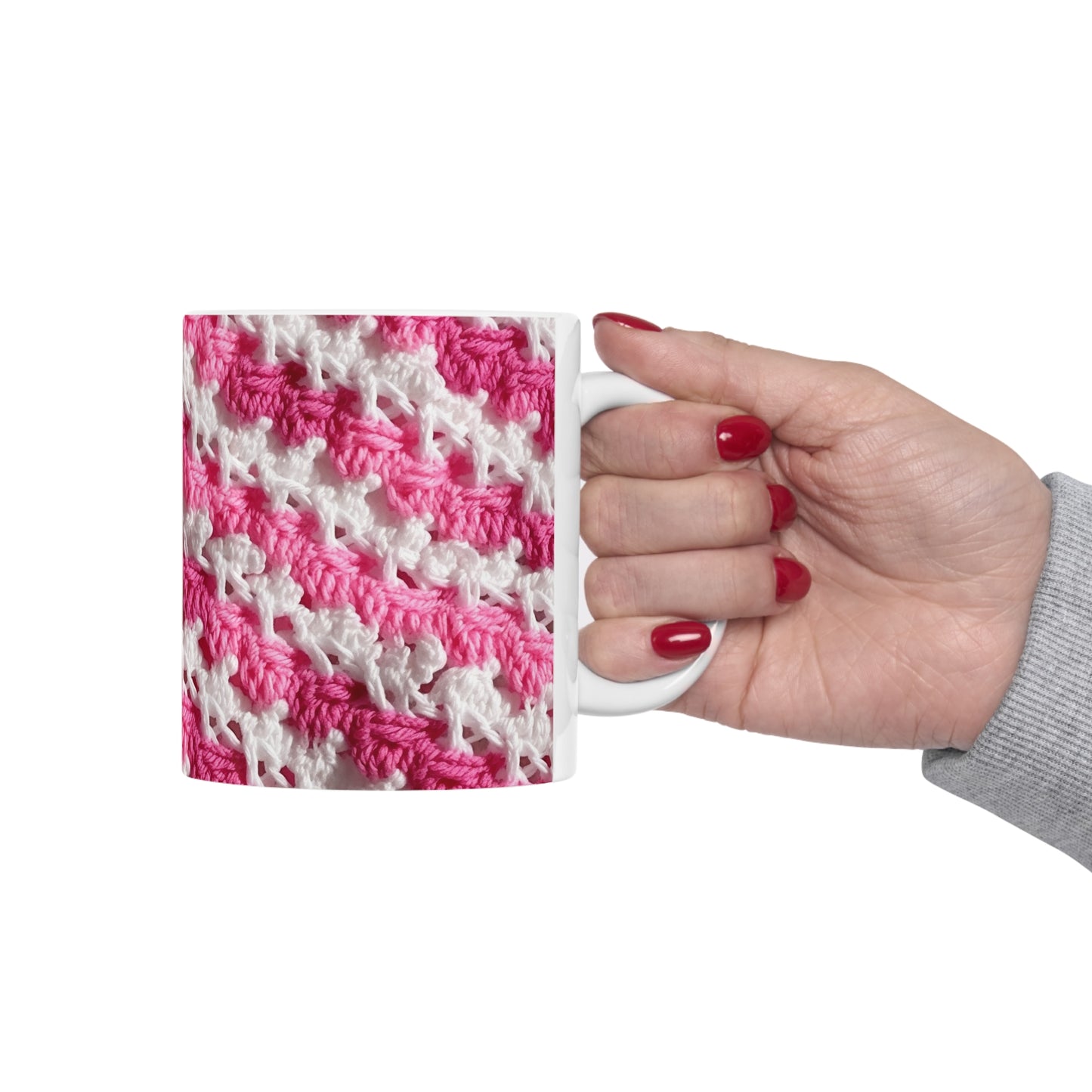 Hot Pink & White Knit, Vibrant Yarn Blend, Modern Chic Texture - Ceramic Mug 11oz