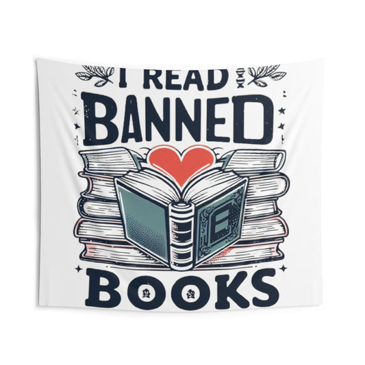 I Read Banned Books - Heartfelt Love for Literature Illustration - Indoor Wall Tapestries