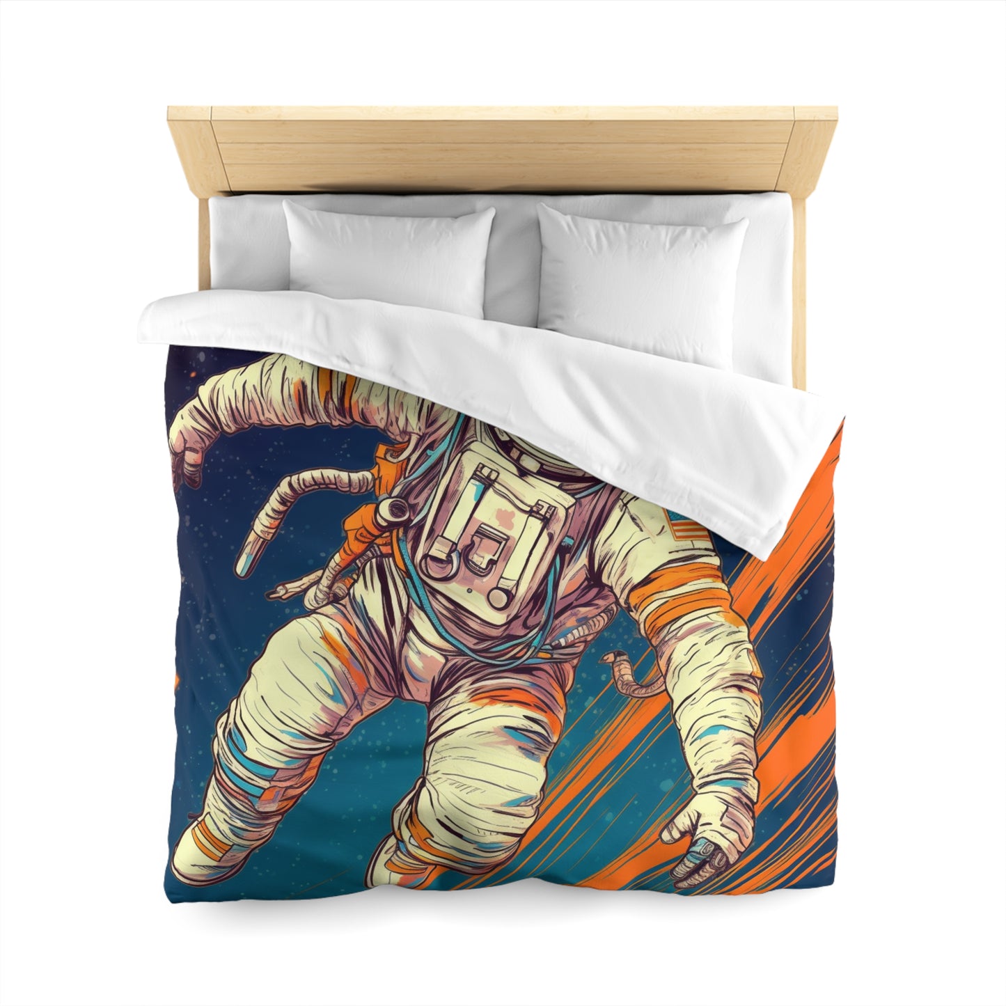 Astronauta retro en galaxia - Arte estilo años 70 - Funda nórdica de microfibra