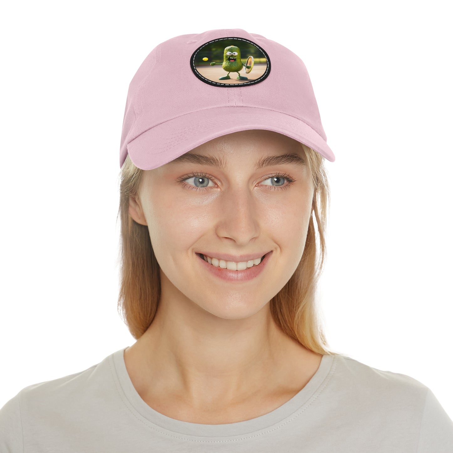 Pickle Playing Pickleball: Serve, Paddle, Game - Court Sport - Dad Hat with Leather Patch (Round)