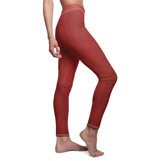 Juicy Red Berry Blast: Denim Fabric Inspired Design - Women's Cut & Sew Casual Leggings (AOP)