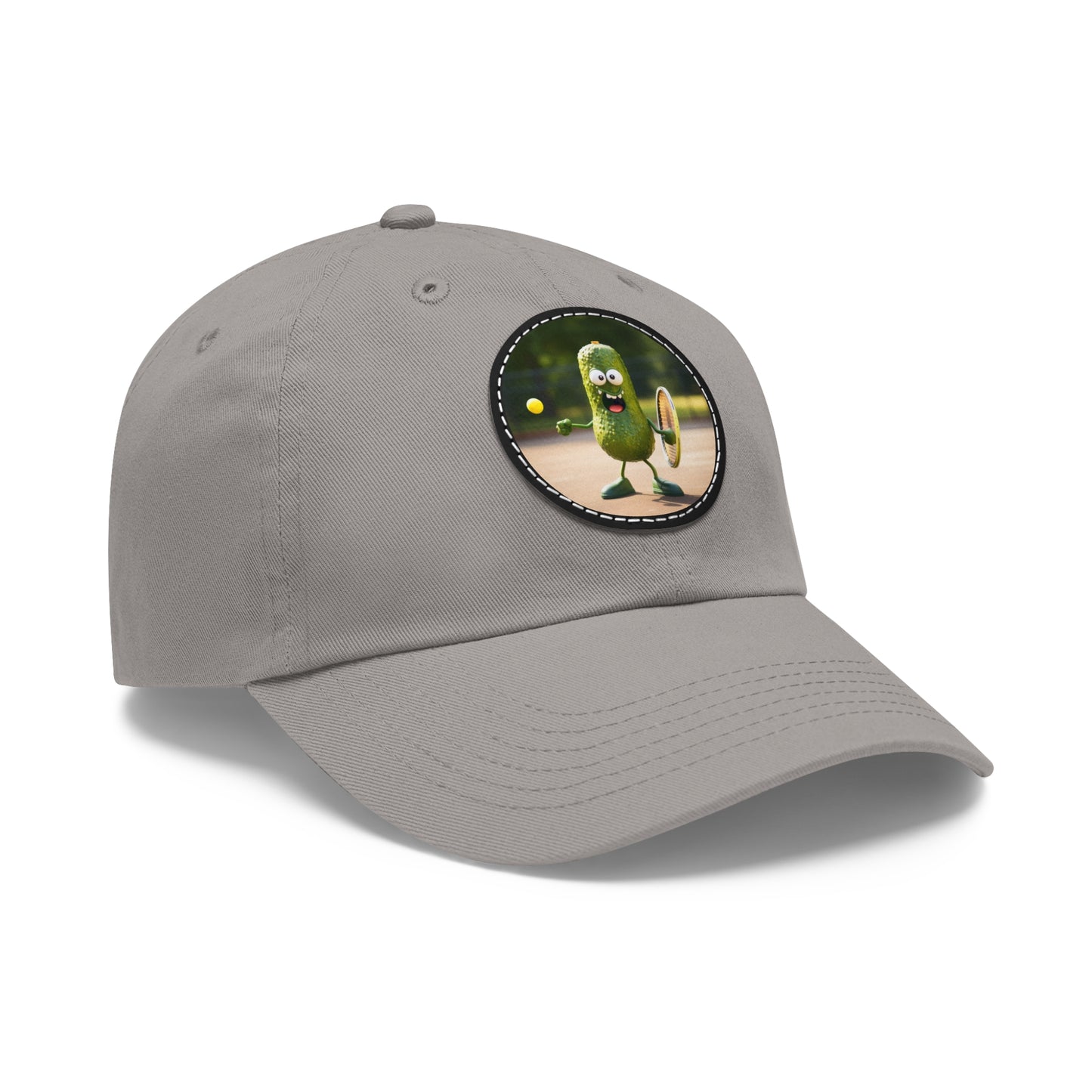 Pickle Playing Pickleball: Serve, Paddle, Game - Court Sport - Dad Hat with Leather Patch (Round)