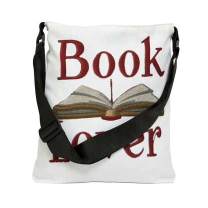 Open Book Embroidery Art: Book Lover Text for Avid Readers - Adjustable Tote Bag (AOP)